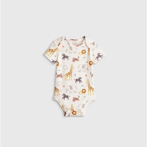 100% Organic Cotton Short Sleeve Bodysuit - Baby in Safari