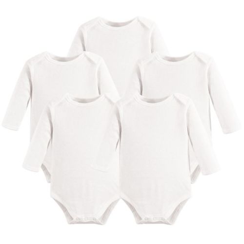 Touched by Nature Organic Cotton Long-Sleeve Bodysuits 5pk, White, 0-3 Months