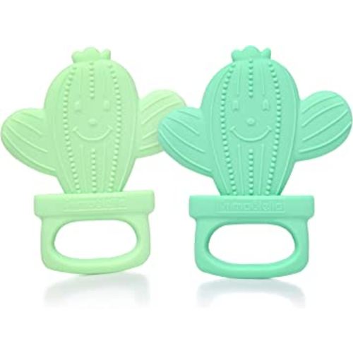 PrimaStella Silicone Cactus Teethers for Infants, Babies and Toddlers - Safety Tested - BPA Free - Cute, Soothing, Easy to Hold - Baby Teether Toy Set of 2 - Green & Neo Mint