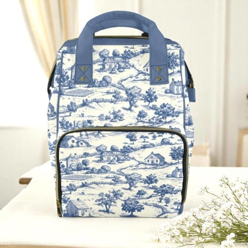 Toile-de-jouy Vintage-Inspired Diaper Bag. Backpack Diaper Bag. Versatile Diaper Bag. Lightweight Bag. Baby Bag. Insulated Diaper Bag