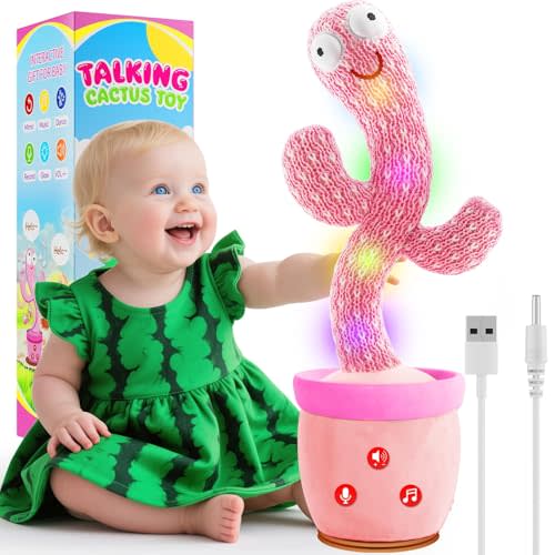 Rechargeable Dancing Talking Cactus Toy, Singing Cactus Baby Toy That Talks Back, Baby Toys 18 months+, Easter Basket Stuffers for Babies Toddlers, Easter Gifts for Kids, 1 Year Old Girl Gifts