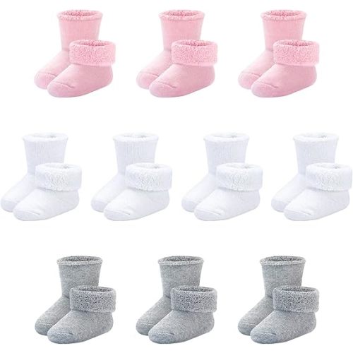 Baby Socks Newborn Terry Cotton Ankle Crew Socks 0-3 Months Girls Preemie Turn Cuff Infant Sock 10 Pairs