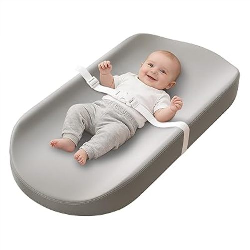 YACODAVO Baby Changing Pad with Vegan Leather Cover, Waterproof & Wipe-Clean Changing Pad for Toddler, Flat Foam Travel Diaper Changing Pad for Dresser and Table, Grey