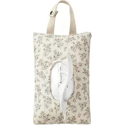 Quilted Baby Wipe Holder Floral Diaper Pouch Portable Quilted Wipes Bag for Travel Stroller Daily Casual (White)