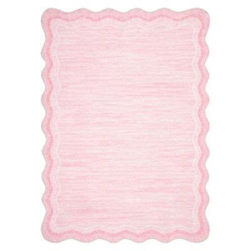 5'x7' Washable Scalloped Rugs for Living Room Bedroom, Modern Solid Non Slip Home Decor Rugs for Nursery Kids Room Dining Room, Pink