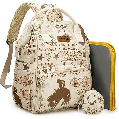 Wrangler Diaper Bag Backpacks Western Backpack Purses Multi-function Baby Bags for Mom with Waterproof Changing Pad & Pacifier Case