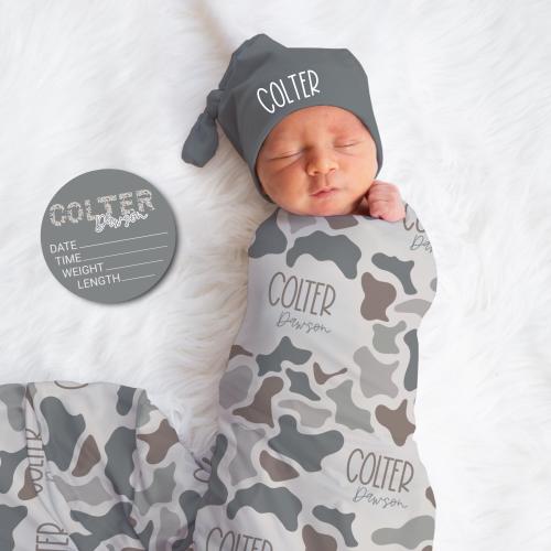 Camo Print Baby Blanket, Personalized Camo Swaddle, Name Blanket for Boy, Hunting Theme, Newborn Coming Home Outfit, Baby Shower Gift