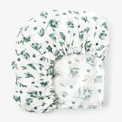 Organic cotton muslin fitted cotbed sheet, 140x70 cm - Blueberry