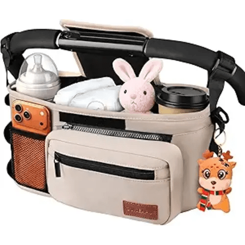 Universal Stroller Organizer with Cup Holder: Baby Essentials, Stroller Caddy with Shoulder Strap, Detachable Phone Bag, Stroller Accessories, New Moms Baby Gifts