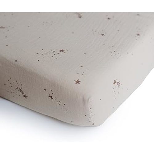 mushie Extra Soft Muslin Fitted Crib Sheet | 192 Thread Count | 28"x 52" (Falling Stars)