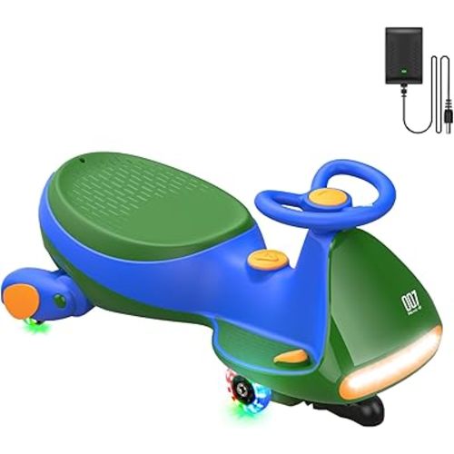 FanttikRide N7 Pro Electric Wiggle Car with Pedal, Rechargeable Battery, CyberWiggle, 2 in 1 Swing Car, 2 Speeds Max 4 Mph, Anti-Rollover, Flashing Wheels, Bluetooth, for Ages 3 and Up, 150 Lbs, Green
