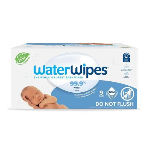 WaterWipes Plastic-Free Original Baby Wipes, 99.9% Water Based Wipes, Unscented & Hypoallergenic for Sensitive Skin, 540 Count (9 packs), Packaging May Vary - 60 Count (Pack of 9)