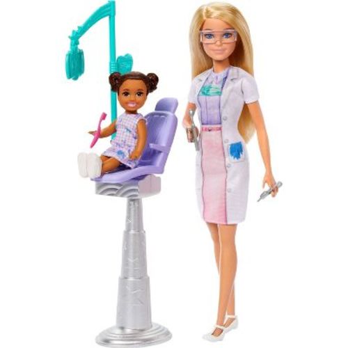 Barbie Dentist Doll with Blonde 11" Fashion Doll, 1 Kid Doll, Medical Doctor Furniture and Accessories