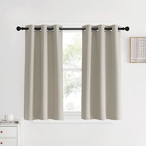 NICETOWN Room Darkening Short Curtain Panels for Cafe, Natural, 2 Panels, W34 x L40 -inch, Thermal Insulated Grommet Room Darkening Draperies/Drapes for Window