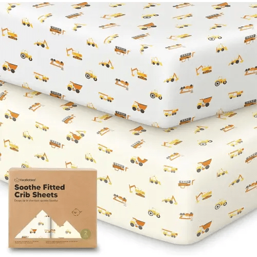 KeaBabies 2-Pack Organic Crib Sheets for Boys, Girls - 52x28 Fitted Crib Mattress Sheet Neutral, Breathable Jersey Cotton Cover for Baby Bed, Toddler Mattress, Soft & Cute Prints (Construction)