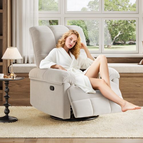 GarveeLife Manual Swivel Nursery Rocking Recliner Chair with Soft Chenille Upholstery 360-Degree Rotation 150-Degree Recline and Metal Base