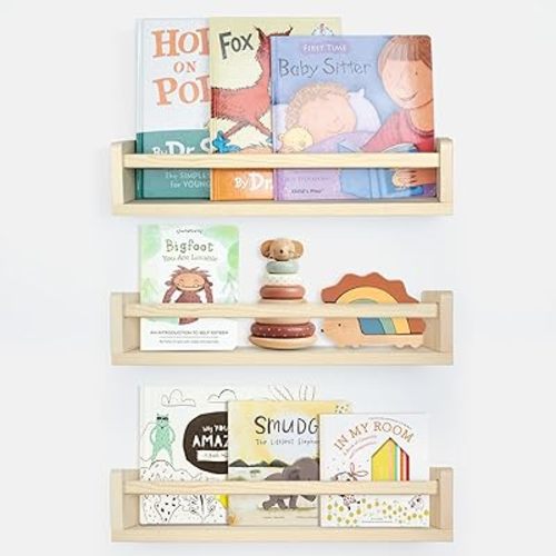 Nursery Book Shelves, Floating Shelves for Wall Set of 3, Wall-Mounted Bookshelves for Living Room and Nursery, Ideal for Books, Toys, Decor Display and Organization, 16.5 Inch