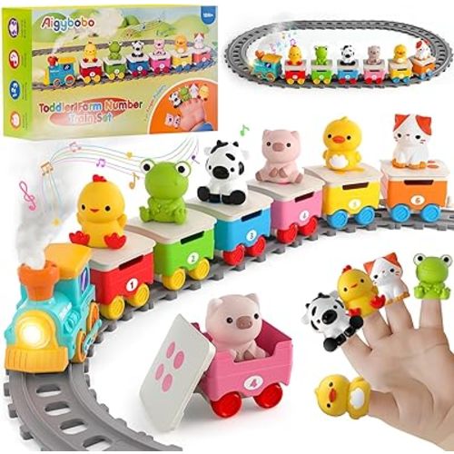 Toddler Toys for 1 2 3 Year Old, Electric Farm Animal Train Set with Music, Lights & Steam, Montessori Counting, Matching & Sorting Learning Toys, Christmas Birthday Gifts for Baby Boys Girls 12-18 M