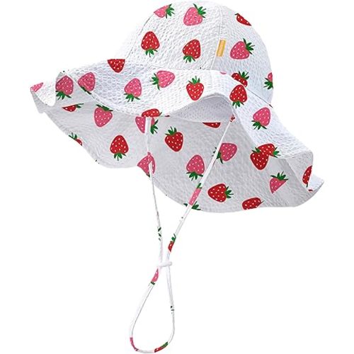 HONGTEYA Baby Sun Hat Toddler Girl Beach Hat Adjustable Outdoor Summer Hat UPF 50+ Sun Protection Wide Brim Infant Kids
