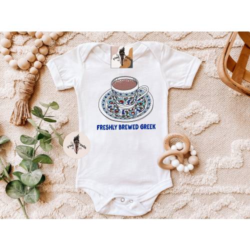 Greek baby announcement, Freshly brewed Greek coffee Bodysuit, Yiayia papou nouna theia greek Bodysuit, greek coffee baby Bodysuit, greek