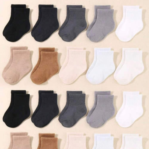 20 Pairs Solid Color Socks | 10 Pairs Black, White, Gray Neutral Baby Socks | Elastic, Sporty Casual Style | Suitable For Infants | Unisex For Baby Boys And Girls | Newborn Socks | Toddler Socks | Baby Party Decor | Halloween, Thanksgiving, Christmas Gift