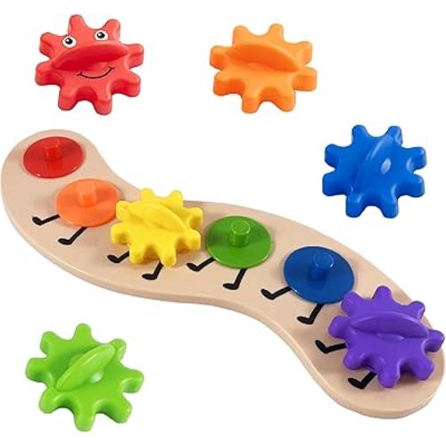 Rainbow Caterpillar Gear Toy - Teaches Color Names & Matching - Spinning Rainbow Baby Toy - Toddler Puzzle