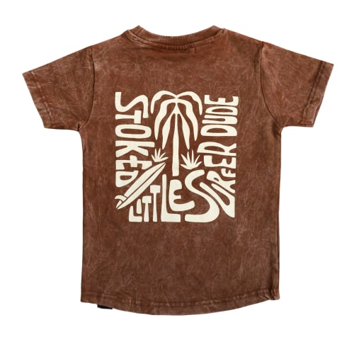 Brown Stoked Little Surfer Dude Logo T-Shirt