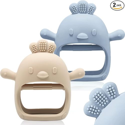 ChooKaChoo 2 Pack Baby Teething Toy Silicone Teething Mitten for Babies Over 3 Months Anti Dropping Wrist Hand Teethers Baby Chew Toys for Sucking Needs, BPA Free