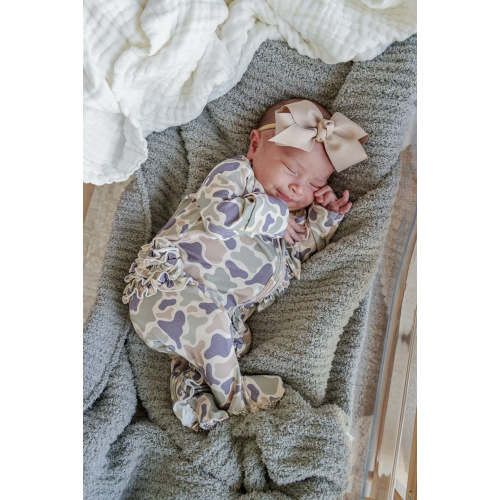 Ruffle Zipper Footie in Camo Cutie | Caden Lane