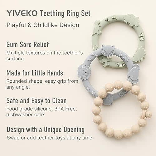 Baby Teether Rings Silicone Teethers for Babies Multi Use Teething Toys for Infants Chew Toys Baby Teething Rings for Infant Boys and Girls 3 Pack-Blue