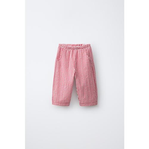 GINGHAM PLAID PANTS - White / Red | ZARA United States