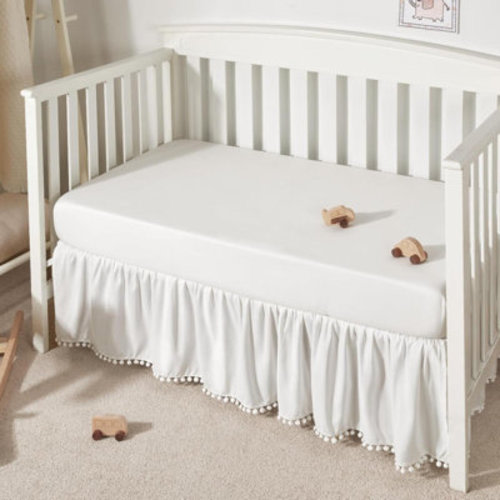 Textiles Hub Baby Crib Skirt Girls Boys Ruffled Bed Skirt With Pompoms | Wayfair