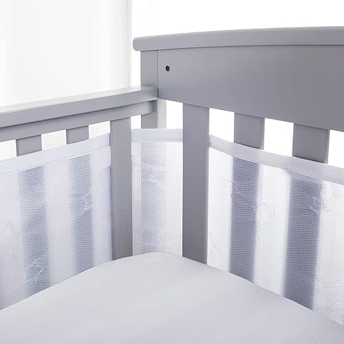 BreathableBaby Breathable Mesh Liner for Full-Size Cribs, Sheer Deluxe 5mm Mesh, Stars (Size 4FS Covers 3 or 4 Sides)