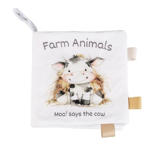 Ali+Oli Baby Cloth Book – Soft Sensory Crinkle Book for Infants 0-12 Months – Early Learning Touch & Feel Tummy Time Toy – Colorful taggies - Newborn Shower Gift - Farm Animals