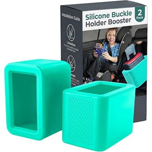 2 Pack Silicone Seat Belt Buckle Holder, Seat Belt Buckle Booster for Kids, Durable Silicone Material, Easy Access to The Buckles of Rear Seats, Car Accessories, Suitable for Most Car Models (Green)