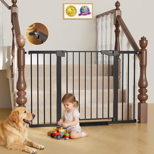 Cumbor 29.7–51.5" Extra Wide Baby Gate for Stairs, Pressure-Mounted Dog Gates for Doorways & Hallways, Auto-Close Walk-Through, No-Trip Design, Child Proof Safety, Dog/Pet Gate for Indoor Use, Black
