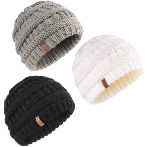 FURTALK Baby Beanie Winter Soft Warm Knit Hat 3 Pack Infant Toddler Slouchy Caps