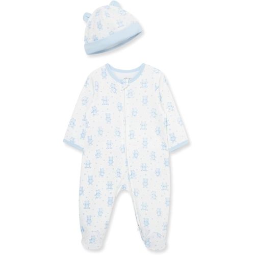 Little Me Baby Boy Clothes 2-Piece Baby Sleeper and Cap Set, 100% Cotton Footies Baby Essentials, Preemie to 9 Months
