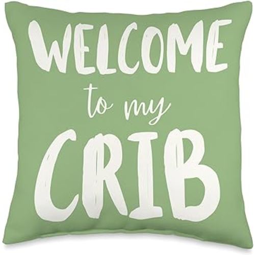 Welcome To My Crib Boho Sage Green Bedroom Nursery Decor Throw Pillow