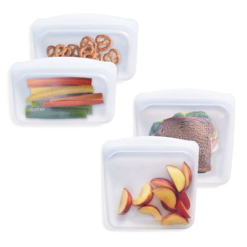stasher Premium Silicone Reusable Food Storage Bags Lunch Starter Kit - Clear - 4pk: Microwave-Safe, Heat-Resistant, BPA-Free