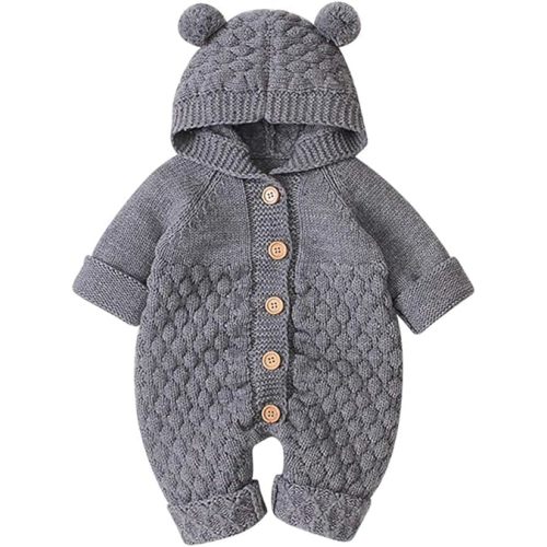OBEEII Baby Girl Boy Sweater Romper Knitted Overall Hooded Jumpsuit Cute Warm Clothes
