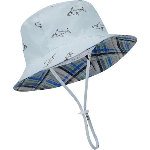 Baby Sun Hat Kids Summer UPF 50+ Toddler Bucket Hat Wide Brim Adjustable Beach Hats for Boys Girls Age 0-6 Years