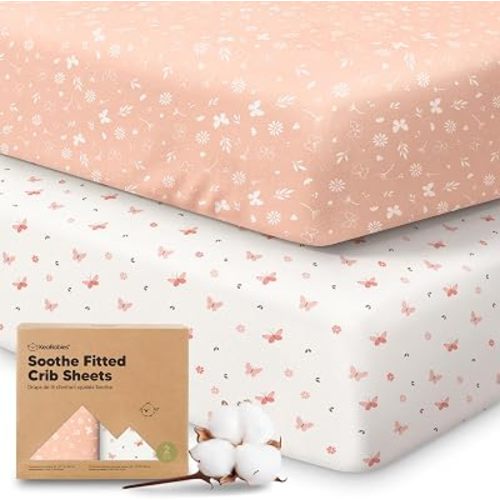 KeaBabies 2pk Organic Cotton Crib Sheets for Boys Girls 52x28, Butterflies