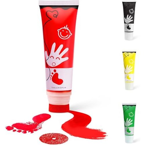 Baby Hand and Footprint Paint with Sponge Head, 2.54 fl oz, Non-Toxic & Acid-Free, Washable Baby Safe Paint for Newborn Keepsakes, Dog Nose & Paw Prints, Ideal New Mom Gift - Red