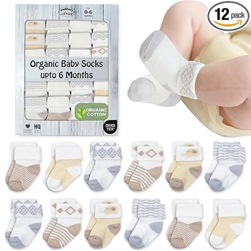 Mother's Choice Organic Cotton Baby Socks Infant 0-6 Months - 12 pairs Soft, Cozy, and Gentle Newborn Socks for Girls & Boys, Perfect Baby Registry for Everyday Wear, and Infant Comfort