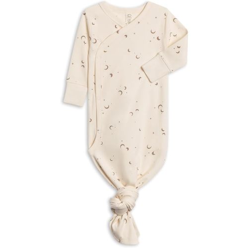 Colored Organics Baby 100% Organic Cotton Newborn Knotted Gown - Infant Indy Kimono Wrap Front Tie Knot with Mitten Cuffs