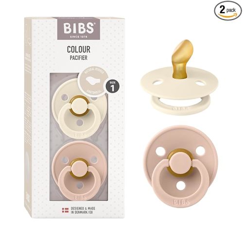 BIBS Pacifiers - Set of 2 | Colour Pacifier with Anatomical Nipple | BPA-Free Natural Rubber | Made in Denmark | Ivory/Blush, 0-6 Months