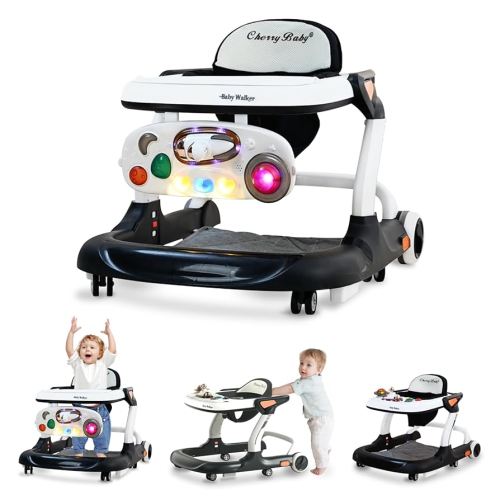 Baby Walker with Wheels Music and Lights with 9 Adjustable Heights Anti-Fall Baby Walker and Bouncer Combo for Boys Girls Babies 6-18 Months
