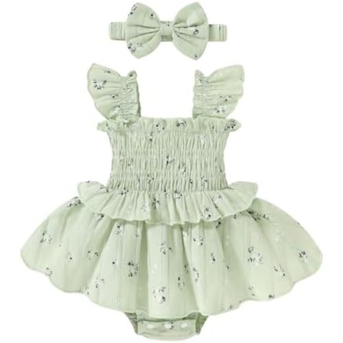 YOUNGER TREE Baby Girl Clothes Ruffle Romper Boho Dress Summer Cake Smash Outfits Infant Bodysuit with Headband