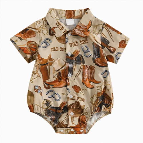 zaveiop Toddler Boy Girls Farm Clothes Western Farm Animals Romper Jumpsuit Country Stuff (Brown, 6-12 Months)